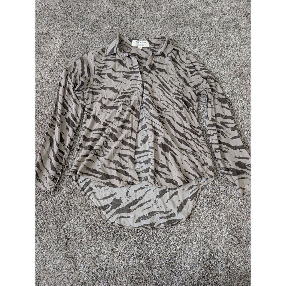 Cloth & Stone Anthropologie Tiger Stripe Button Down Shirt Grey XS R2893-X31-304